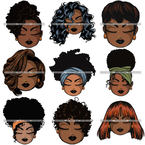 Afro Lola Cute Closed Up Face Eyes Close Meditation .SVG Clipart Vector Cutting Files