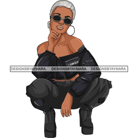 Afro Woman Fashion Girl Squatting Position SVG Cutting Files For Silhouette Cricut and More!