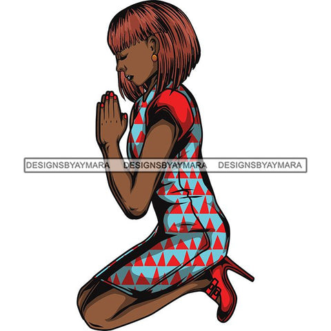 Afro Lola Praying God Lord Prayers Knee Forgiveness .SVG Clipart Cutting Files For Silhouette and Cricut and More!