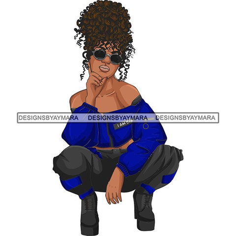 Afro Woman Fashion Girl Squatting Position SVG Cutting Files For Silhouette Cricut and More!