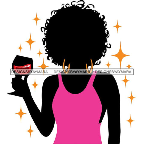 Afro Woman Silhouette Drinking Wine Relax Chilling Stress Free .SVG Cutting Files For Silhouette and Cricut and More!