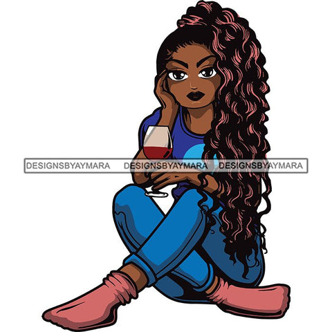 Afro Lola Drinking Wine Relaxing .SVG Cutting Files For Silhouette and Cricut and More!