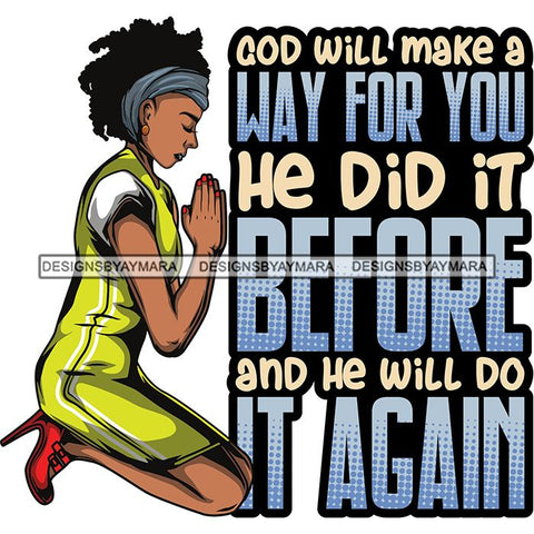 Afro Lola Kneeling Praying God Lord Faith Quotes .SVG Vector Clipart Cutting Files For Silhouette Cricut and More!