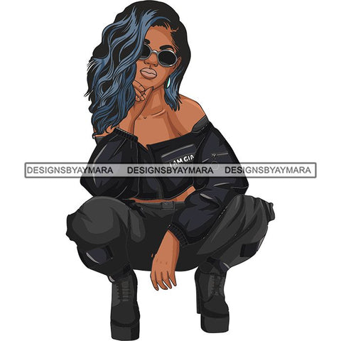 Afro Woman Fashion Girl Squatting Position SVG Cutting Files For Silhouette Cricut and More!