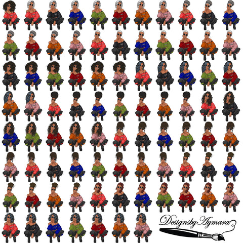 Special Bundle 84 Afro Woman Fashion Girl Squatting Position SVG Cutting Files For Silhouette Cricut and More!