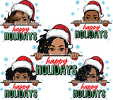 Bundle 25 Afro Girls Wearing Santa Hat Christmas Gifts Celebration Peek A Boo Black Woman Melanin Nubian Queen SVG Cutting Files For Silhouette Cricut And More