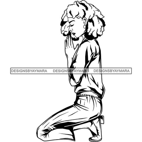 Afro Lola Woman Praying God Lord Knee Prayers Pray Believe Church .SVG PNG JPG Clipart Vector Cutting Files