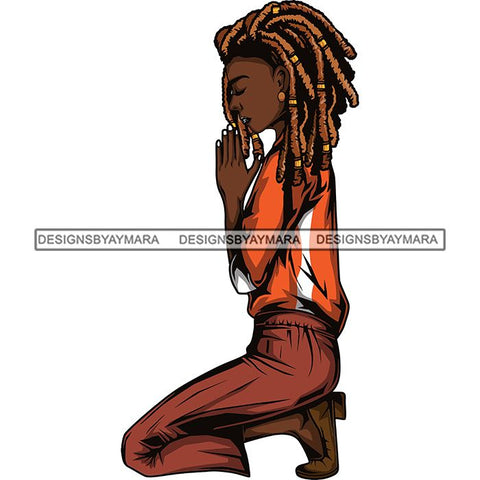 Afro Lola Woman Praying God Lord Knee Prayers Pray Believe Church .SVG PNG JPG Clipart Vector Cutting Files