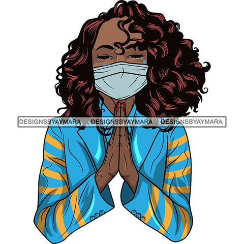 Afro Lola Praying Sad Crying Pain Face Mask Begging Prayers Virus SVG Vector Clipart Cutting Files