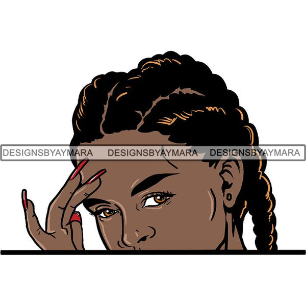 Afro Woman Peeking Peek-a-Boo I see You Melanin Pretty Half Face PNG File For Print Not For Cutting