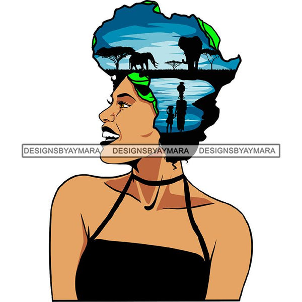 Safari Goddess Africa Continent African American Woman Savanna Animals Hair SVG Cutting Files.