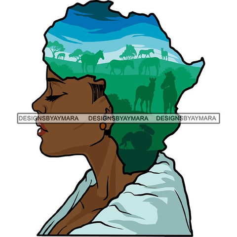 Safari Goddess Africa Continent African American Woman Savanna Animals Hair SVG Cutting Files.