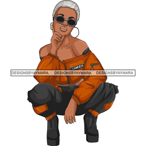 Afro Woman Fashion Girl Squatting Position SVG Cutting Files For Silhouette Cricut and More!