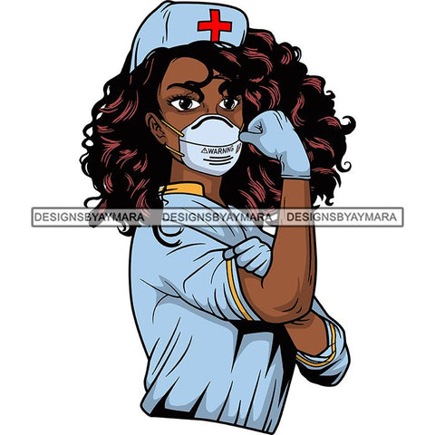 Afro Lola Nurse Doctor Save Life Hero Wearing Mask Protection Flexing Strong Medical Occupation SVG Cutting Files
