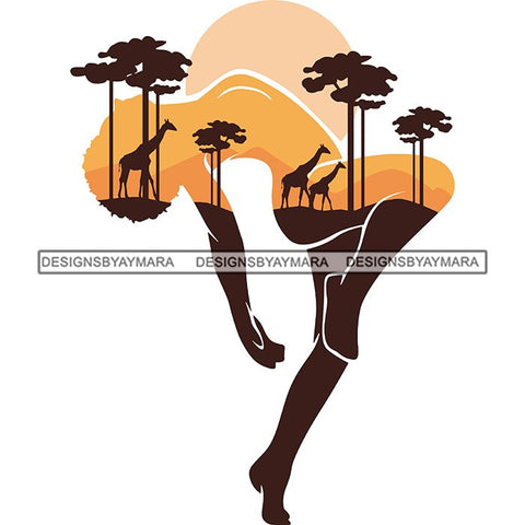 Sensual Woman Silhouette African Wildlife Proud Roots Safari Savanna Africa Continent Exotic Scenic SVG Cutting Files