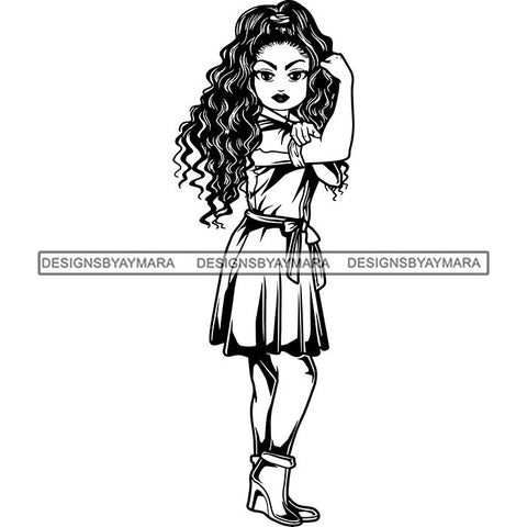 Afro Strong Lola Flexing We Can Do It Woman Power .SVG Cutting Files For Silhouette Cricut and More!