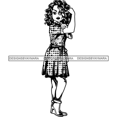 Afro Strong Lola Flexing We Can Do It Woman Power .SVG Cutting Files For Silhouette Cricut and More!