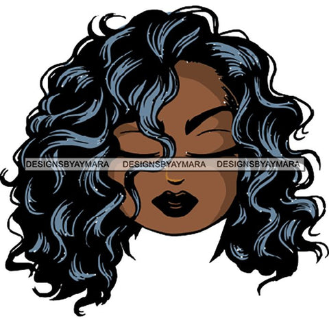 Afro Lola Cute Closed Up Face Eyes Close Meditation .SVG Clipart Vector Cutting Files