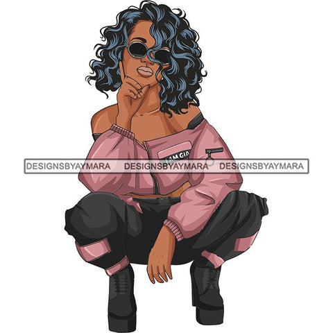 Afro Woman Fashion Girl Squatting Position SVG Cutting Files For Silhouette Cricut and More!