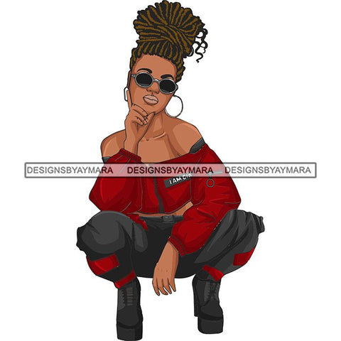 Afro Woman Fashion Girl Squatting Position SVG Cutting Files For Silhouette Cricut and More!