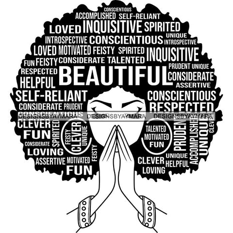 Afro Woman Praying Hair Quotes Educated Smart Queen SVG Cutting Vector Files Cricut Silhouette Best Price!