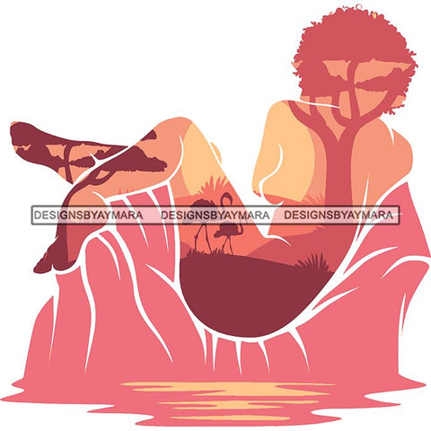 Sensual Woman Silhouette African Wildlife Proud Roots Safari Savanna Africa Continent Exotic Scenic SVG Cutting Files