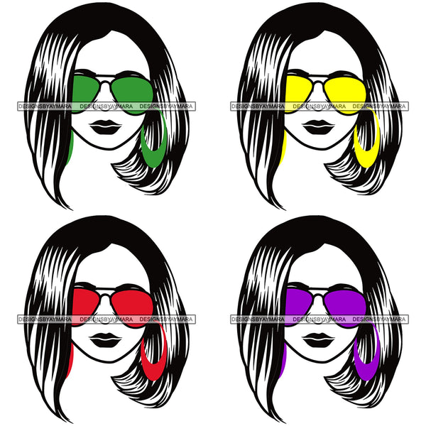 Bundle 4 Afro Lola Boss Lady Dope Diva Glamour Wearing Glasses Accesories .SVG Cut Files