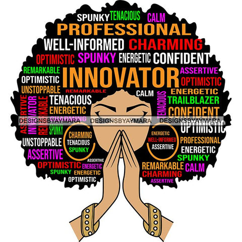 Afro Woman Praying Hair Life Quotes Strong Independent Educated Melanin SVG Cutting Files