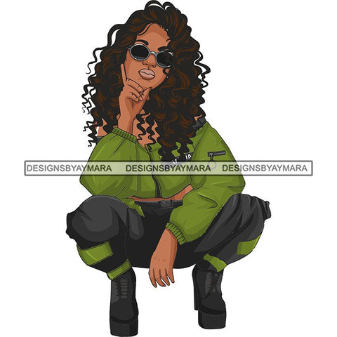 Afro Woman Fashion Girl Squatting Position SVG Cutting Files For Silhouette Cricut and More!