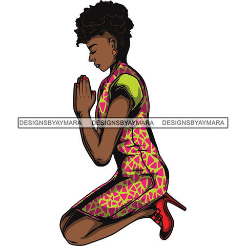Afro Lola Praying God Lord Prayers Knee Forgiveness .SVG Clipart Cutting Files For Silhouette and Cricut and More!