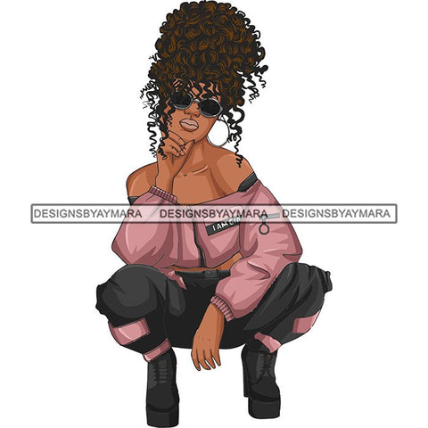 Afro Woman Fashion Girl Squatting Position SVG Cutting Files For Silhouette Cricut and More!