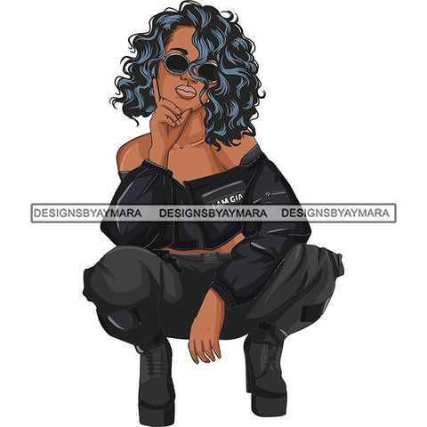 Afro Woman Fashion Girl Squatting Position SVG Cutting Files For Silhouette Cricut and More!