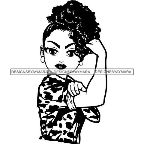Afro Strong Lola Flexing We Can Do It Woman Power .SVG Cutting Files For Silhouette Cricut and More!