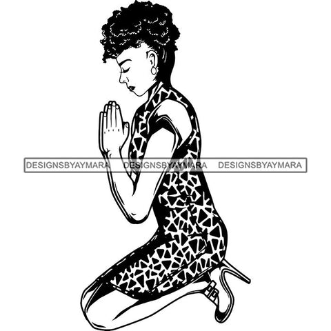 Afro Lola Praying God Lord Prayers Knee Forgiveness .SVG Clipart Cutting Files For Silhouette and Cricut and More!