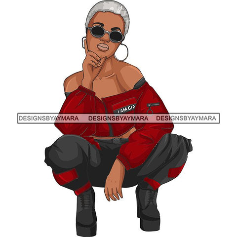 Afro Woman Fashion Girl Squatting Position SVG Cutting Files For Silhouette Cricut and More!