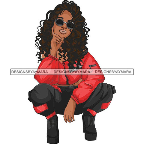 Afro Woman Fashion Girl Squatting Position SVG Cutting Files For Silhouette Cricut and More!