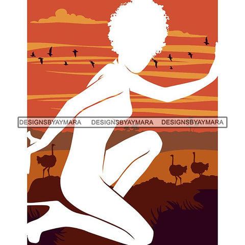 Sensual Woman Silhouette African Wildlife Proud Roots Safari Savanna Africa Continent Exotic Scenic SVG Cutting Files