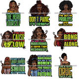 Bundle 9 Afro Lola Smoking Pot Quotes Weed Joint Blunt Cannabis Marijuana SVG Cutting Files
