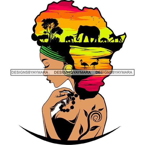 African American Woman Goddess Safari Savanna Africa Continent SVG Files For Cutting and More!