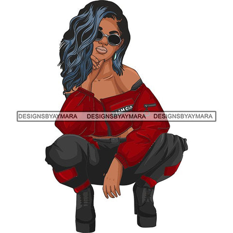 Afro Woman Fashion Girl Squatting Position SVG Cutting Files For Silhouette Cricut and More!