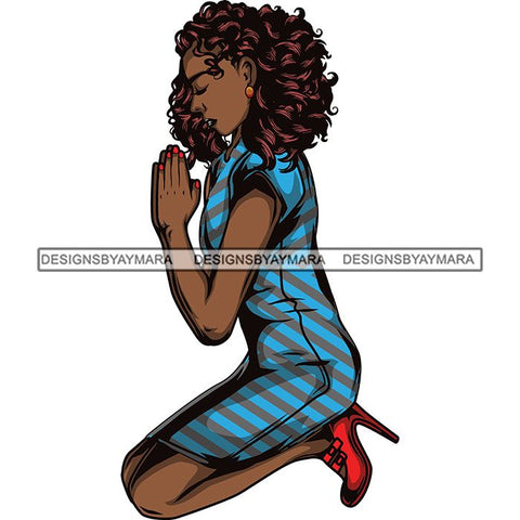 Afro Lola Praying God Lord Prayers Knee Forgiveness .SVG Clipart Cutting Files For Silhouette and Cricut and More!