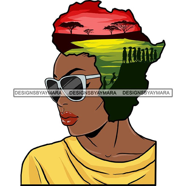 Safari Goddess Africa Continent African American Woman Savanna Animals Hair SVG Cutting Files.