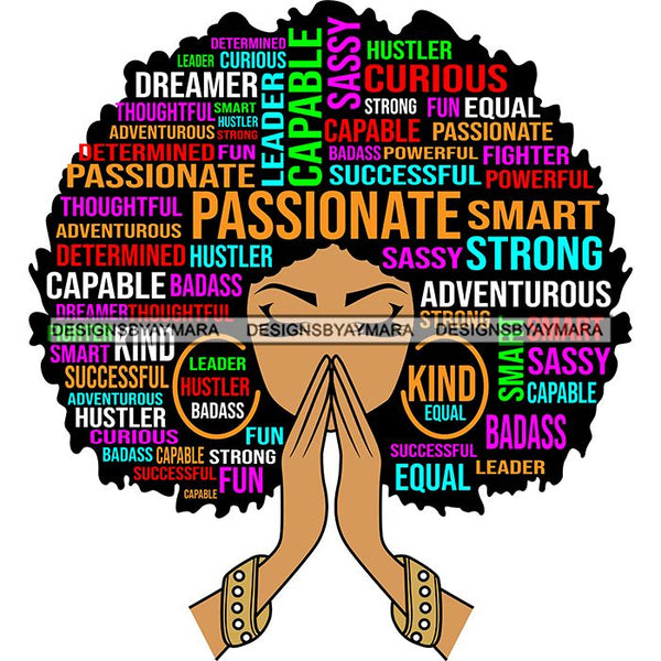 Afro Woman Praying Hair Life Quotes Strong Independent Educated Melanin SVG Cutting Files