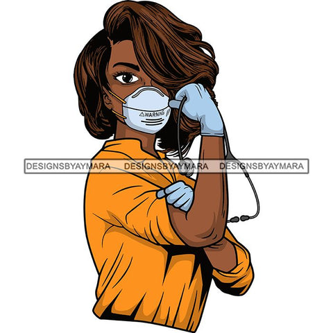 Afro Lola Nurse Doctor Save Life Hero Wearing Mask Protection Flexing Strong Medical Occupation SVG Cutting Files
