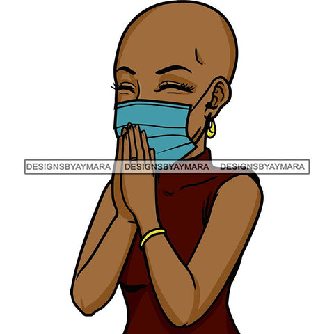 Black Woman Praying God Quotes Face Mask Begging Prayers Save Life Mujer Orando a Dios SVG Vector Clipart Cutting Files