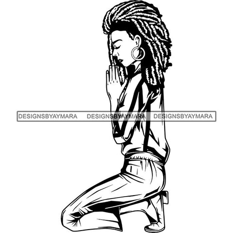 Afro Lola Woman Praying God Lord Knee Prayers Pray Believe Church .SVG PNG JPG Clipart Vector Cutting Files