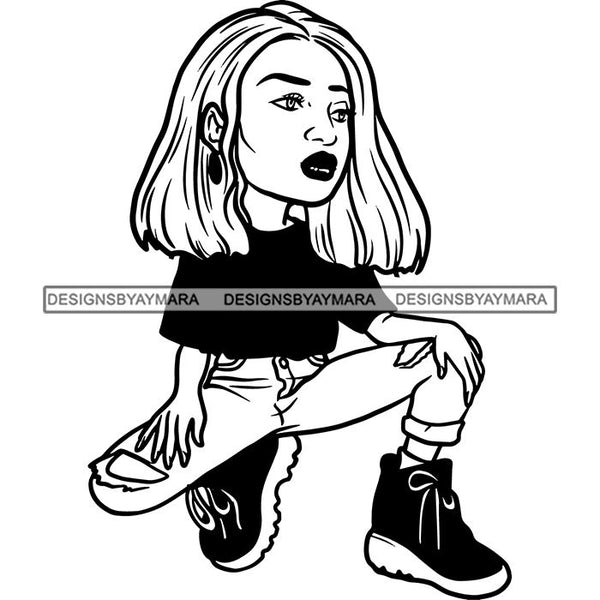Fashion Woman Model Posing Summer Outfit Vogue Goddess Glamour Trendy Clothing Vector SVG Cutting Files