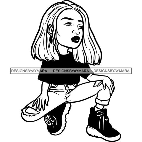 Fashion Woman Model Posing Summer Outfit Vogue Goddess Glamour Trendy Clothing Vector SVG Cutting Files