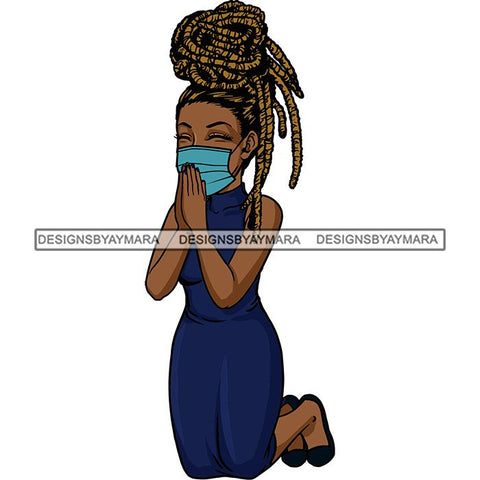 Black Woman Praying God Quotes Face Mask Begging Prayers Save Life Mujer Orando a Dios SVG Vector Clipart Cutting Files