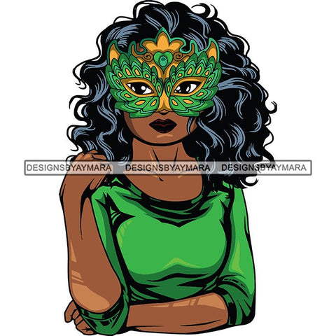 Afro Lola Wearing  Mardi Grass Mask Masquerade Costume SVG Clipart Vector Cutting Files